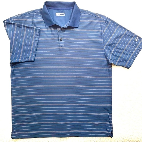 Nike Other - Nike Golf Fit Dry Performance Navy Striped Mens Short Sleeve Polo Shirt Size L